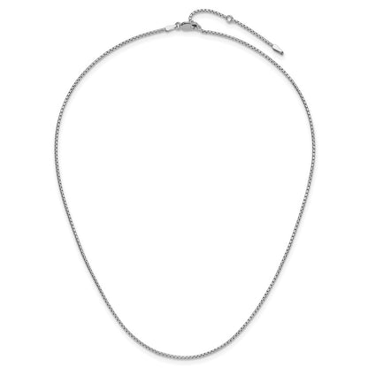 Sterling Silver Rh-plated 1.3mm Round Box 1in+1in Adj. Chain