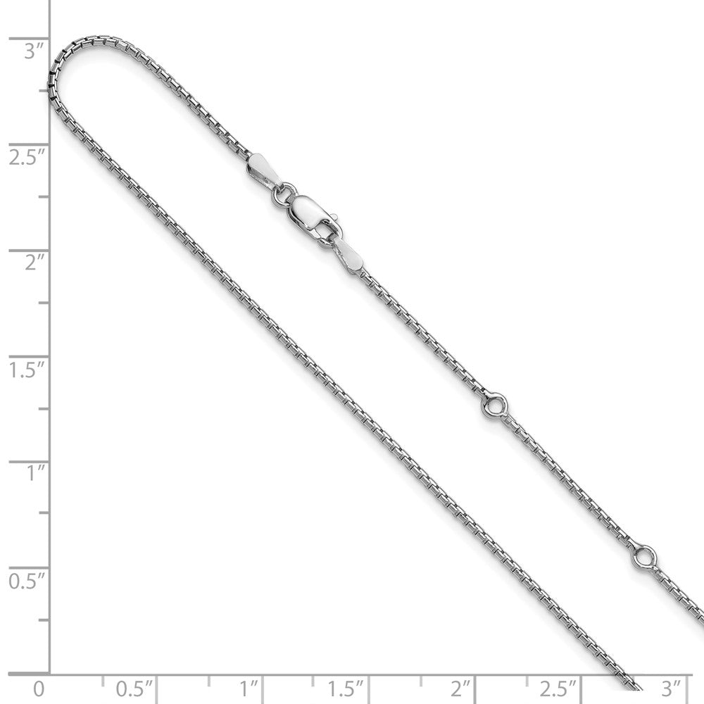 Sterling Silver Rh-plated 1.3mm Round Box 1in+1in Adj. Chain