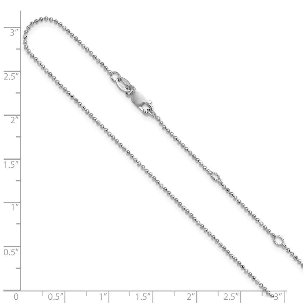 Sterling Silver Rh-plated 1.5mm Round Box 1in+1in Adj. Chain