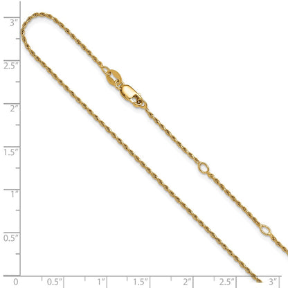 Sterling Silver Gold-plated 1.2mm D/C Rope 1in+1in Adjustable Chai