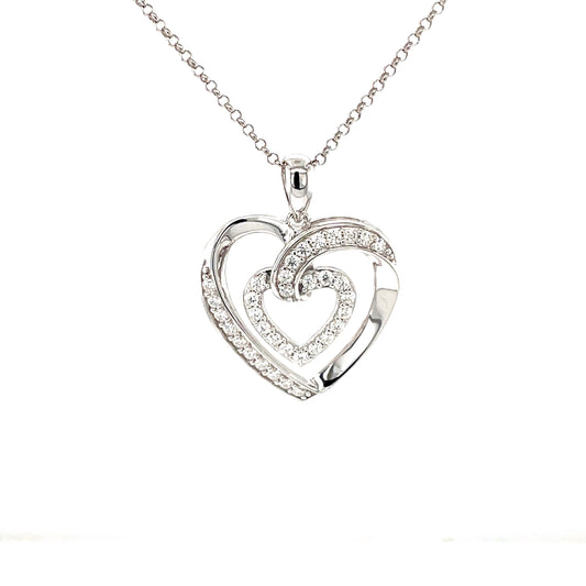 Gemstone Highlighted Pendant | Rhodium Plated Sterling Silver | Moissanite | Love's Embrace