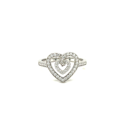 Accented Heart Ring | Platinum Plated Sterling Silver | Moissanite | Love's Embrace