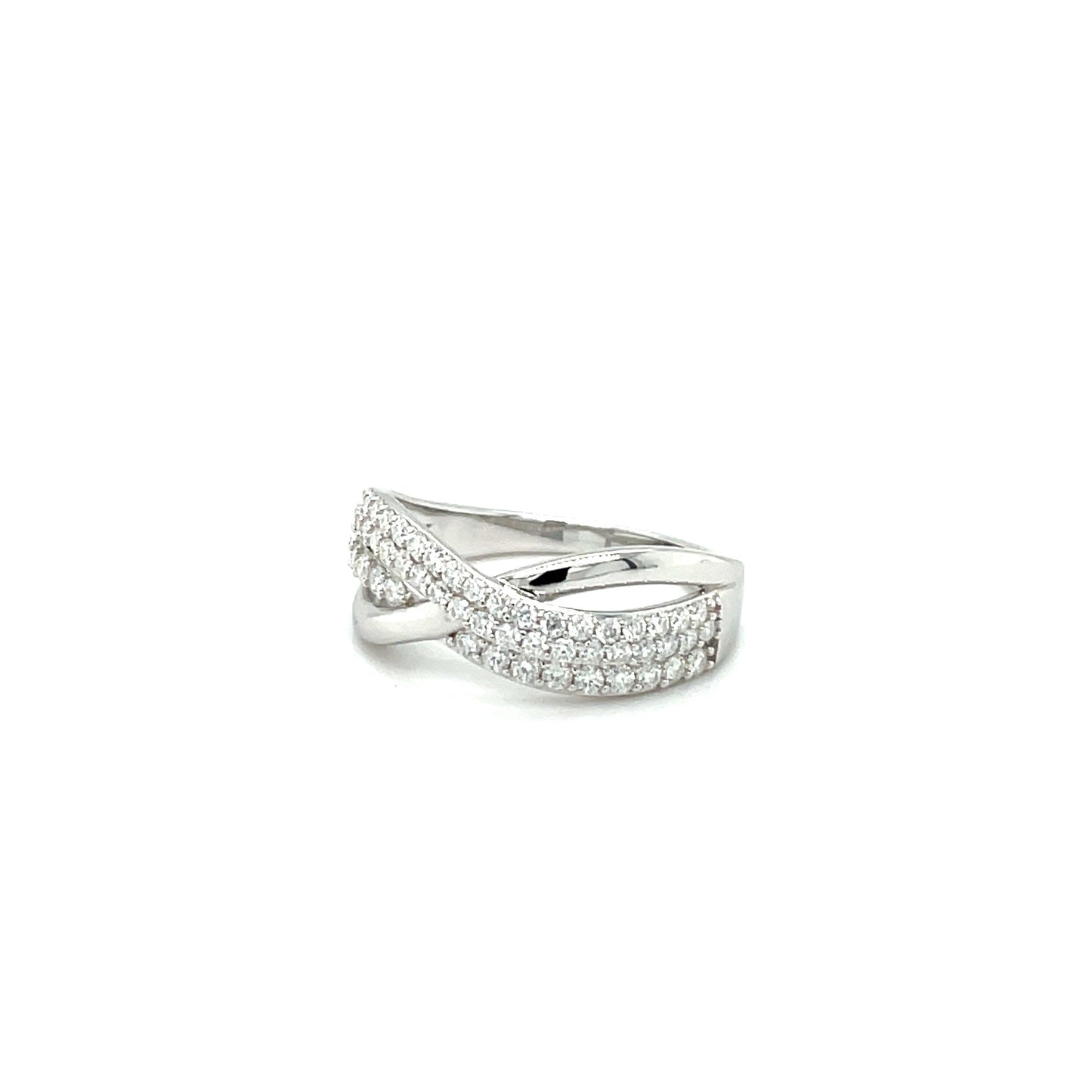 High Polish Criss-Cross Accented Ring | Platinum Plated Sterling Silver | Moissanite | Through Thick & Thin