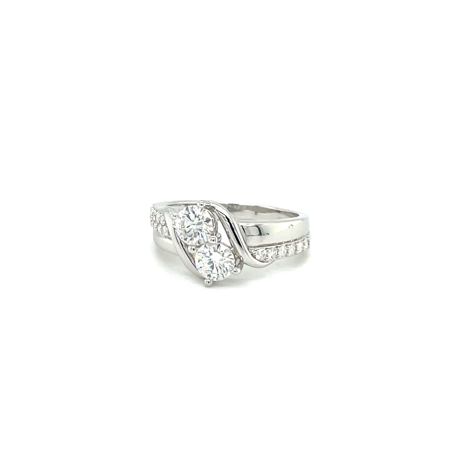 2 Stone High Polish Swish Sides Band Ring | Sterling Silver | Moissanite | Through Thick & Thin