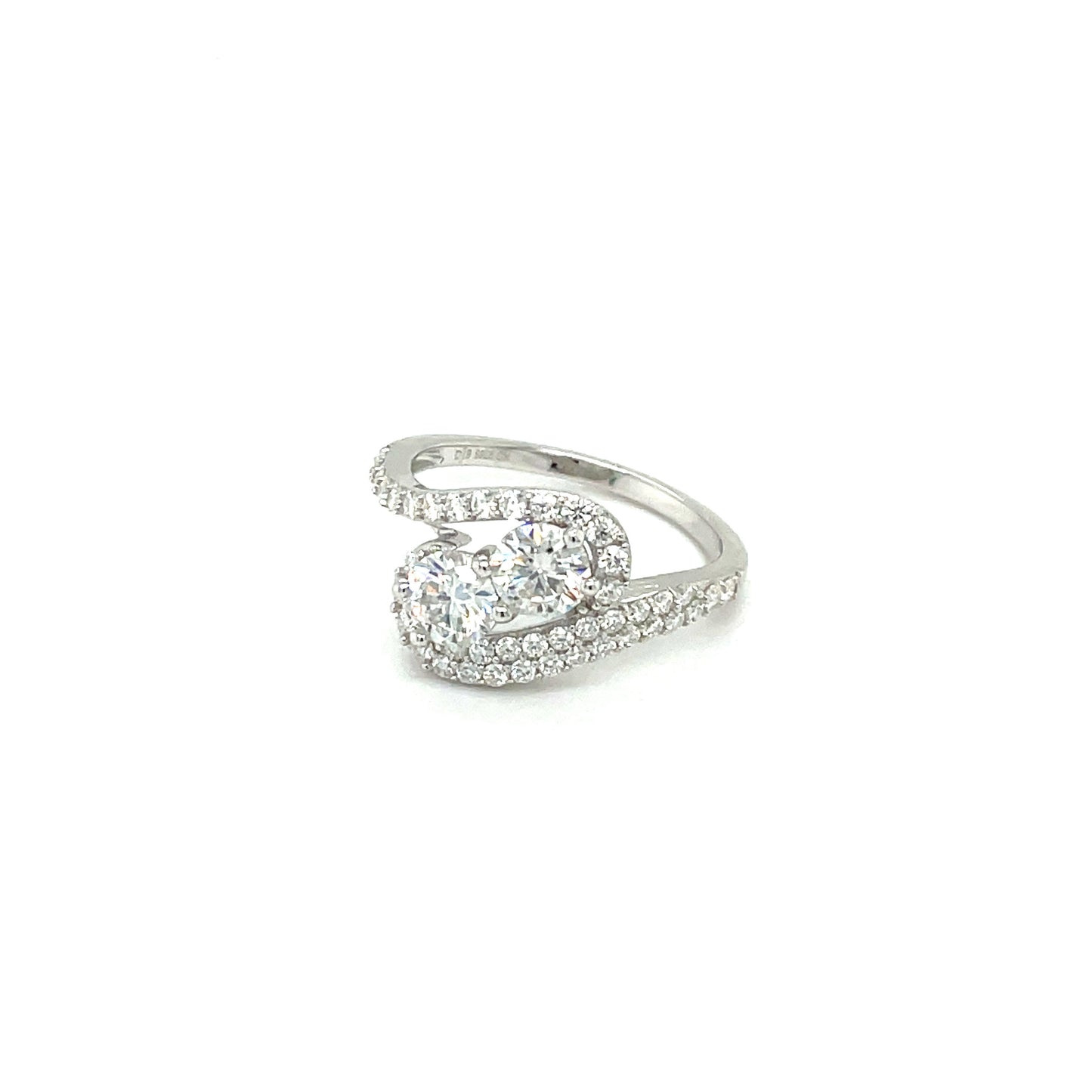 Round Accented Slanted Swirl Band Ring | Rhodium Plated Sterling Silver | Moissanite | Through Thick & Thin