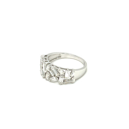 Rectangular Gemstone Baguettes Ring | Rhodium Plated Sterling Silver | Moissanite | Through Thick & Thin