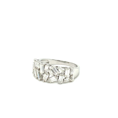 Rectangular Gemstone Baguettes Ring | Rhodium Plated Sterling Silver | Moissanite | Through Thick & Thin