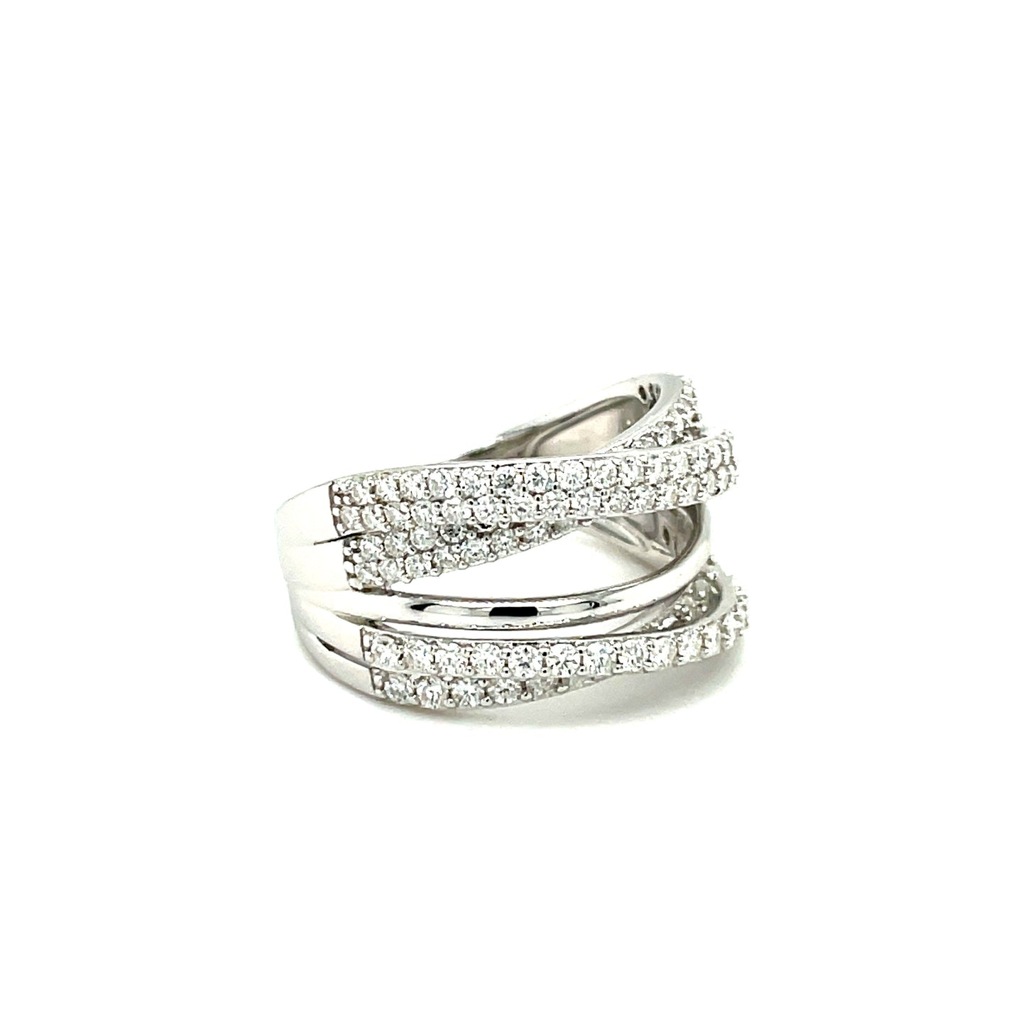 5 Band Criss-Cross Accented Ring | Rhodium Plated Sterling Silver | Moissanite | Through Thick & Thin