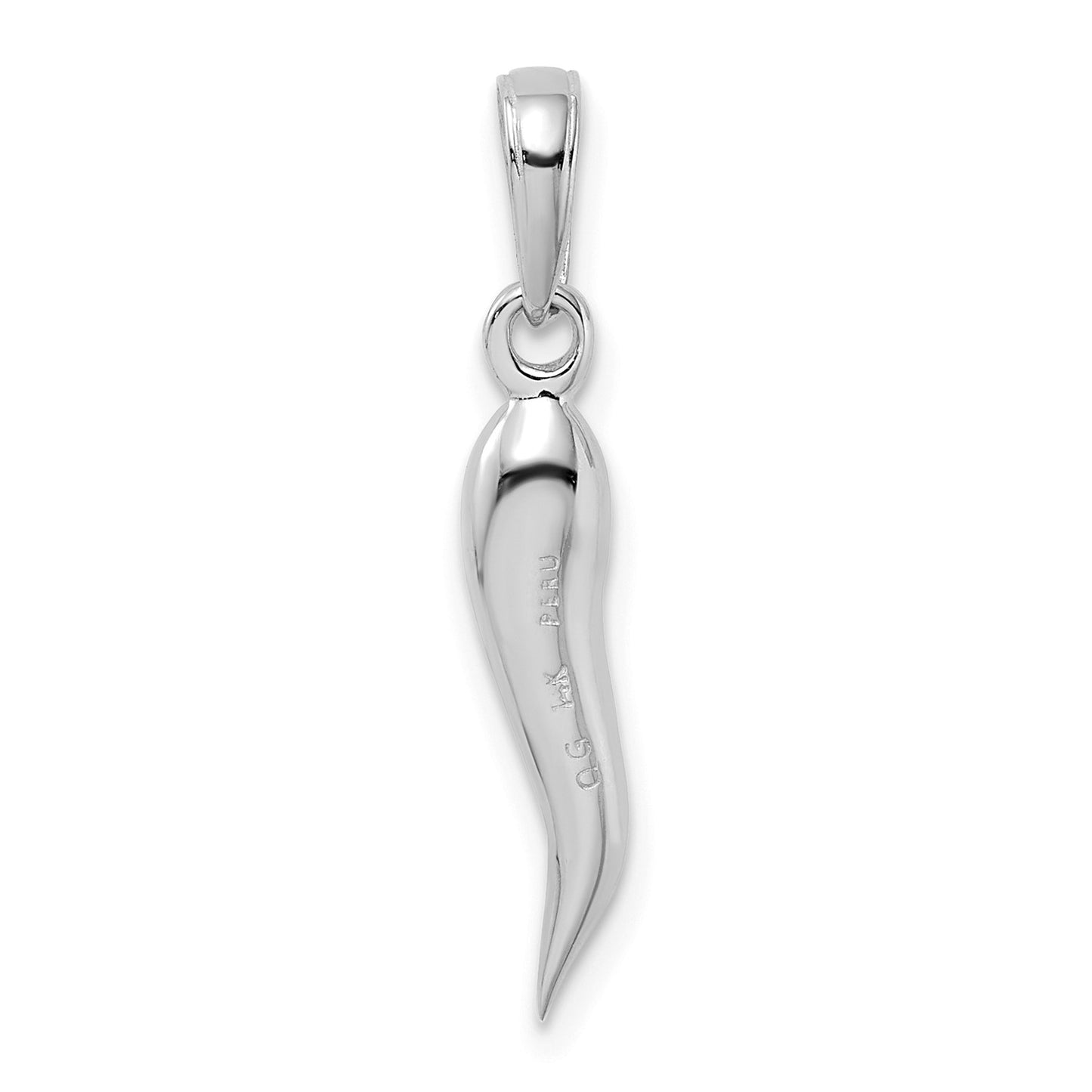 14k White Gold Medium 3D Italian Horn Pendant