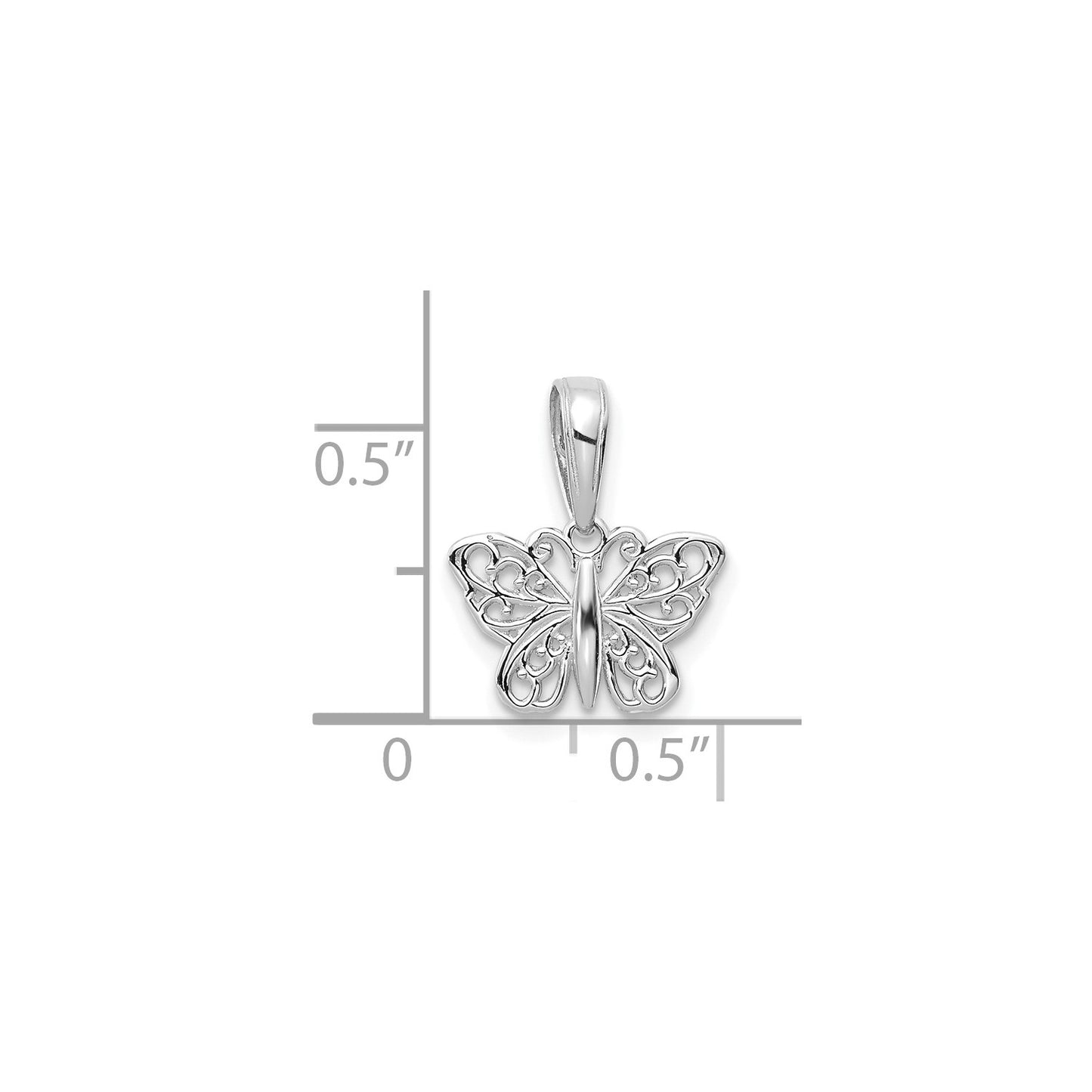 14k White Gold Polished Filigree Butterfly Charm