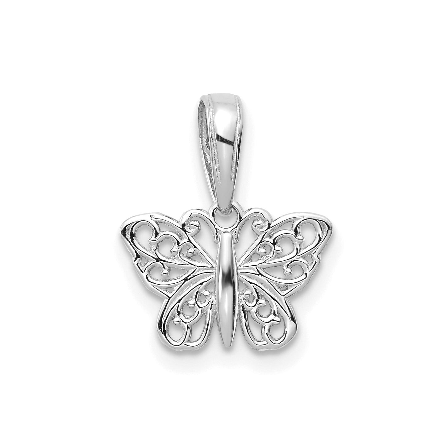 14k White Gold Polished Filigree Butterfly Charm