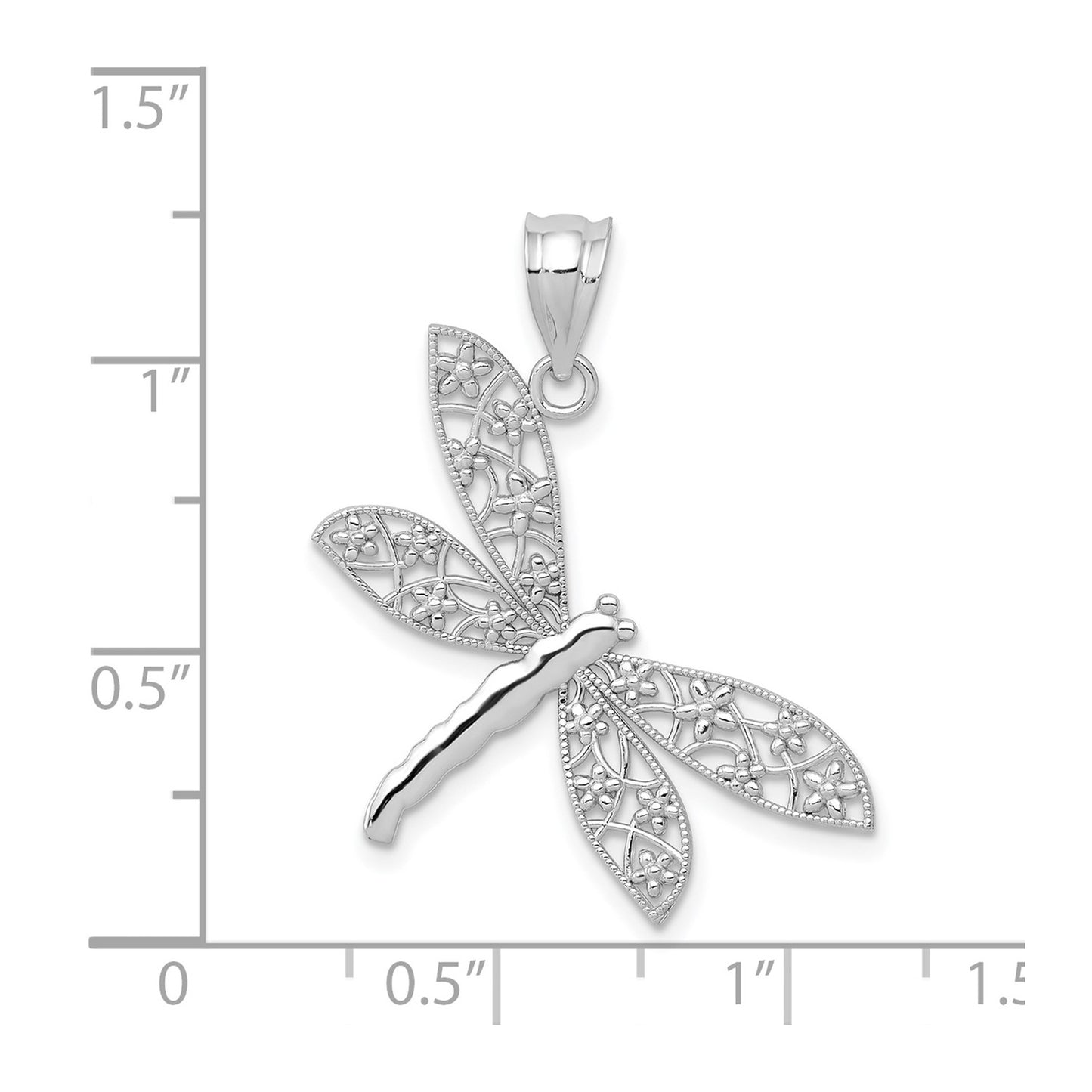 14k White Gold Filigree Dragonfly Pendant