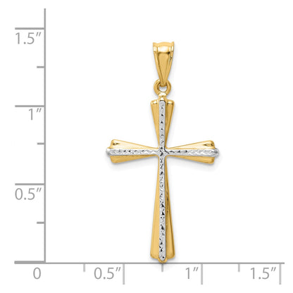 14k w/Rhodium Diamond Cut Cross Pendant