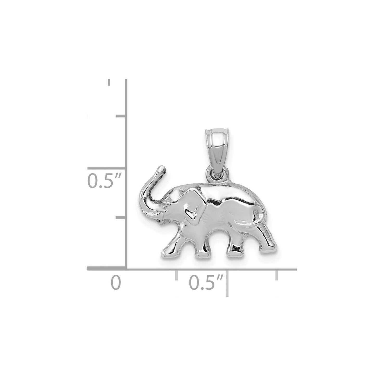 14k White Gold 3D Polished Elephant Pendant