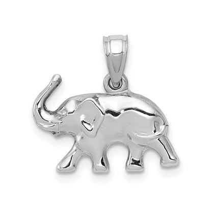 14k White Gold 3D Polished Elephant Pendant