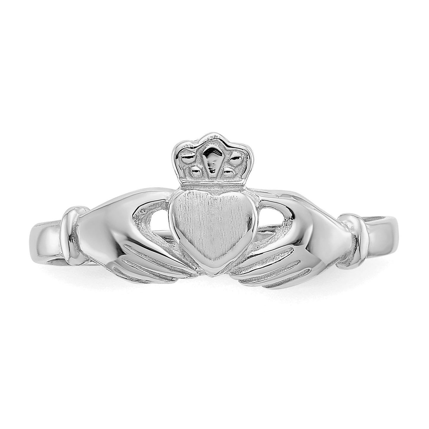 14k White Gold Polished and Satin Claddagh Ring