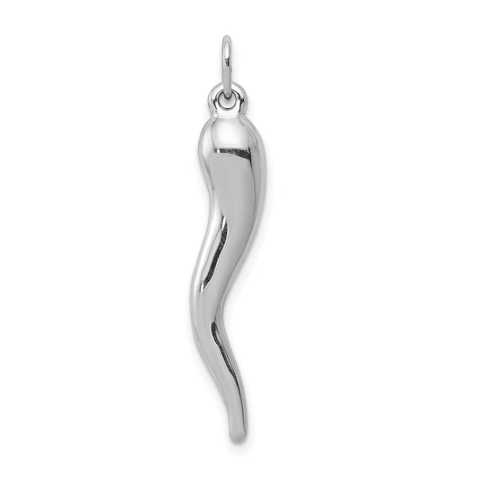 14k White Gold 3D Italian Horn Charm