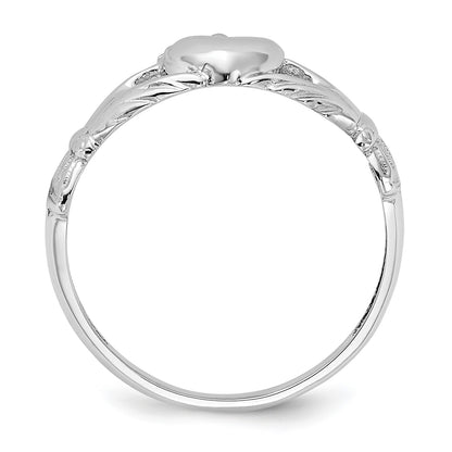 14k White Gold Polished Claddagh Ring