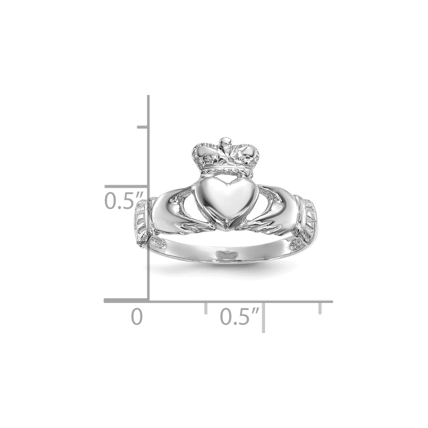 14k White Gold Polished Claddagh Ring