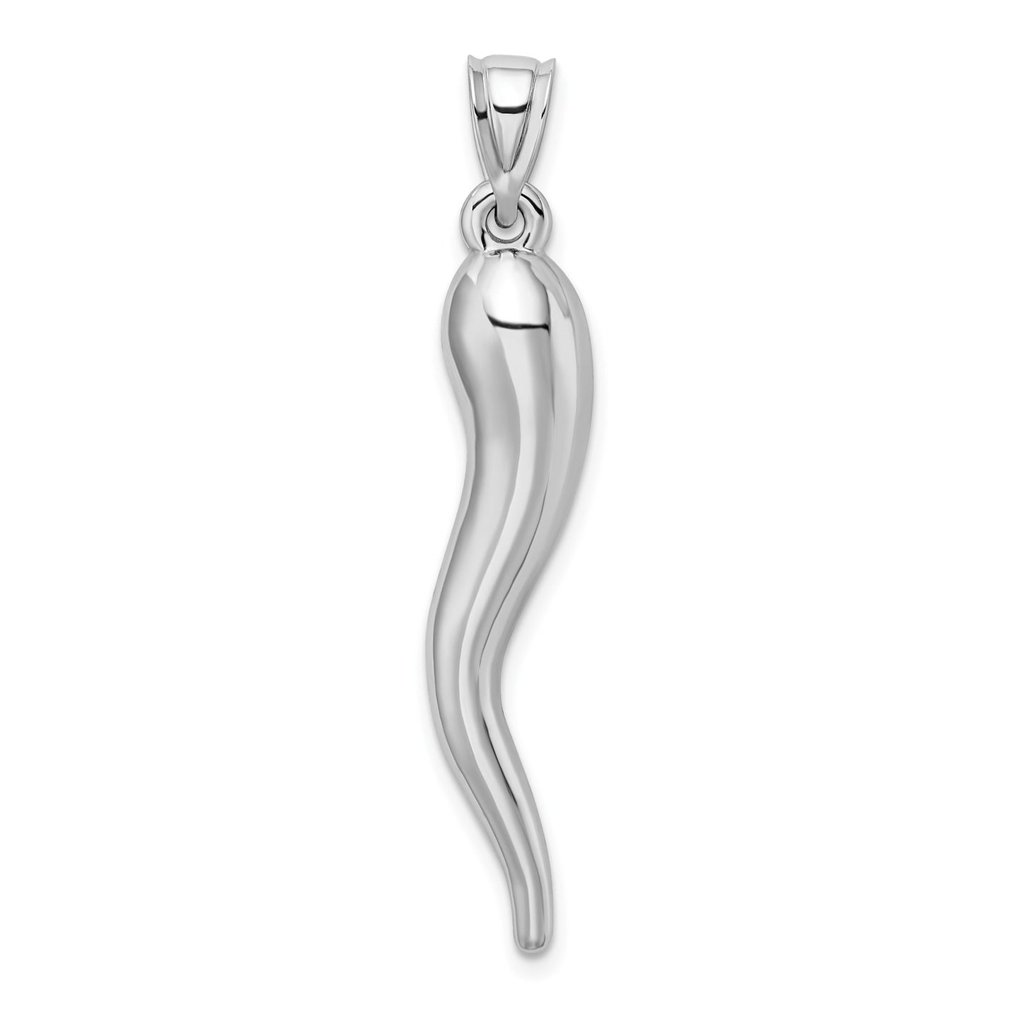 14k White Gold Hollow 3D Italian Horn Pendant