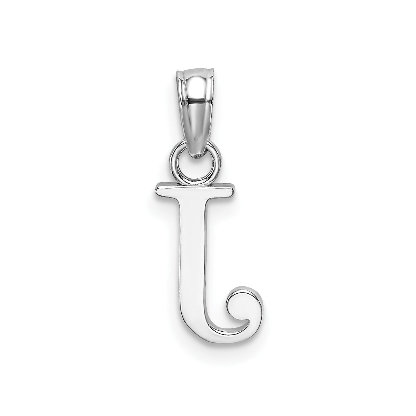 14K White Gold Polished Block Letter J Initial Pendant