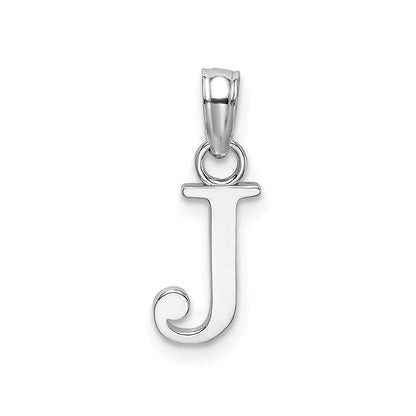 14K White Gold Polished Block Letter J Initial Pendant