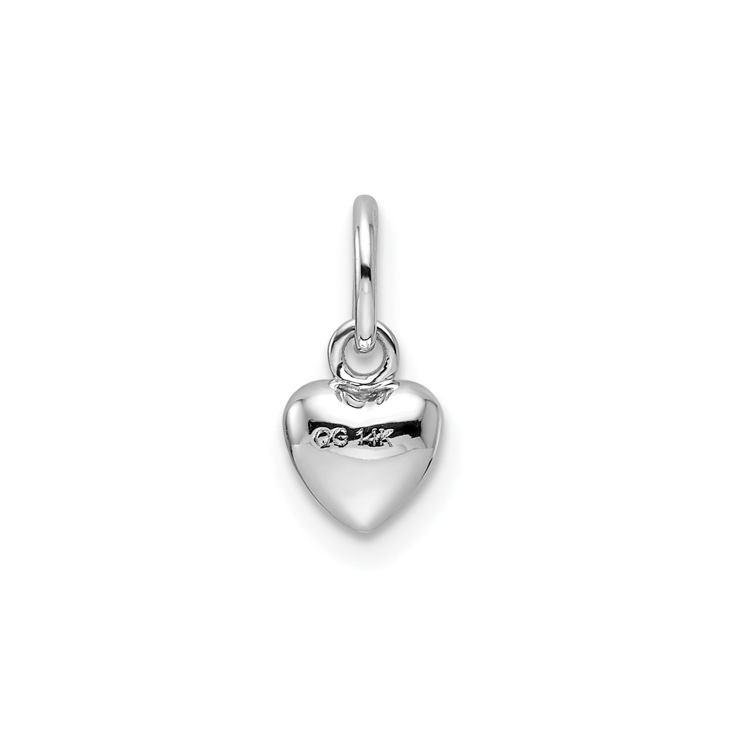 14k White Gold Solid Polished 3D Heart Charm