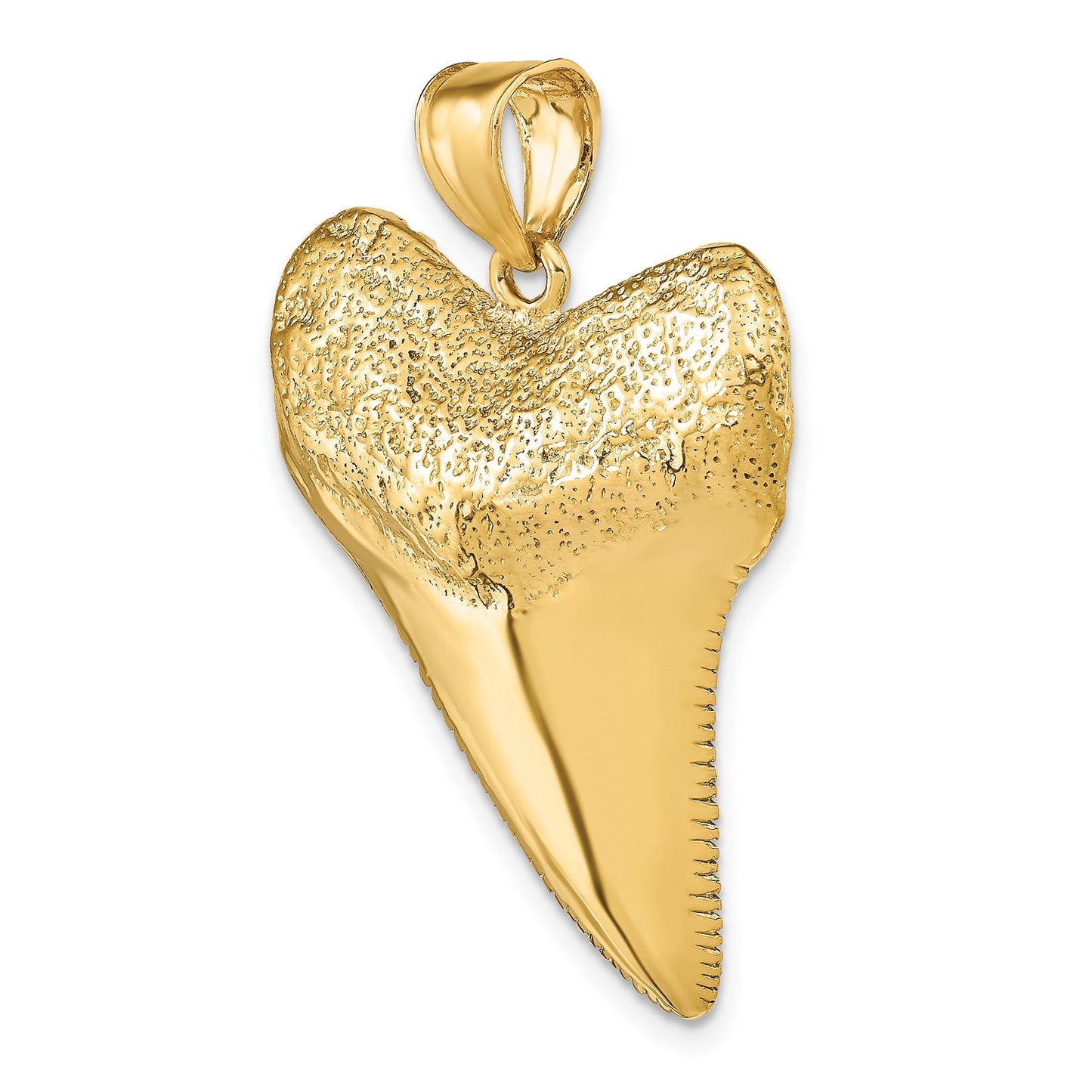 14K Solid Polished 3-D Shark Tooth Pendant