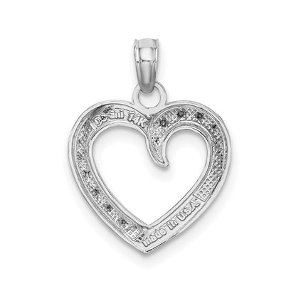 14K White Gold Polished and Textured Heart Pendant