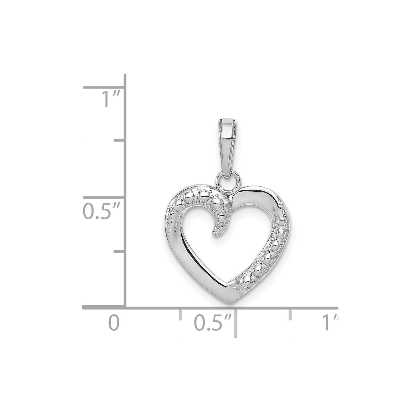 14K White Gold Polished and Textured Heart Pendant