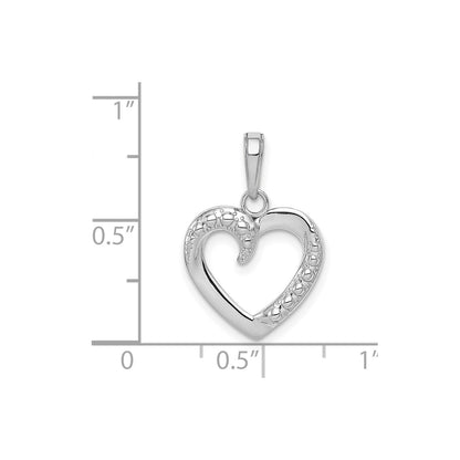 14K White Gold Polished and Textured Heart Pendant