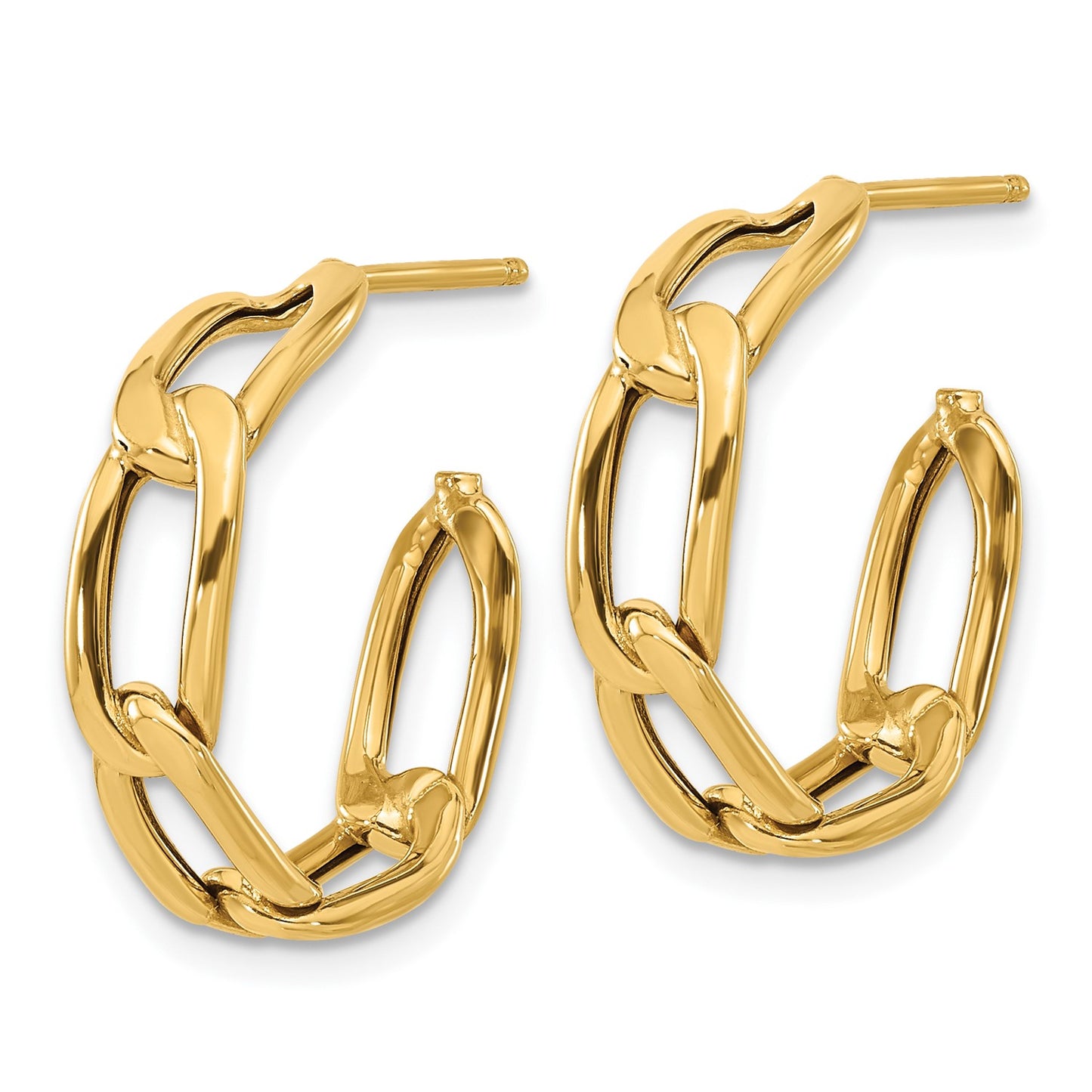 14K Polished Link Post Hoop Earrings