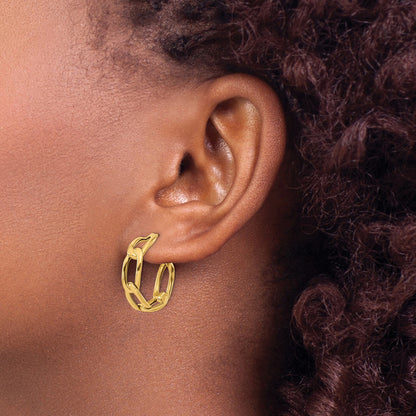 14K Polished Link Post Hoop Earrings