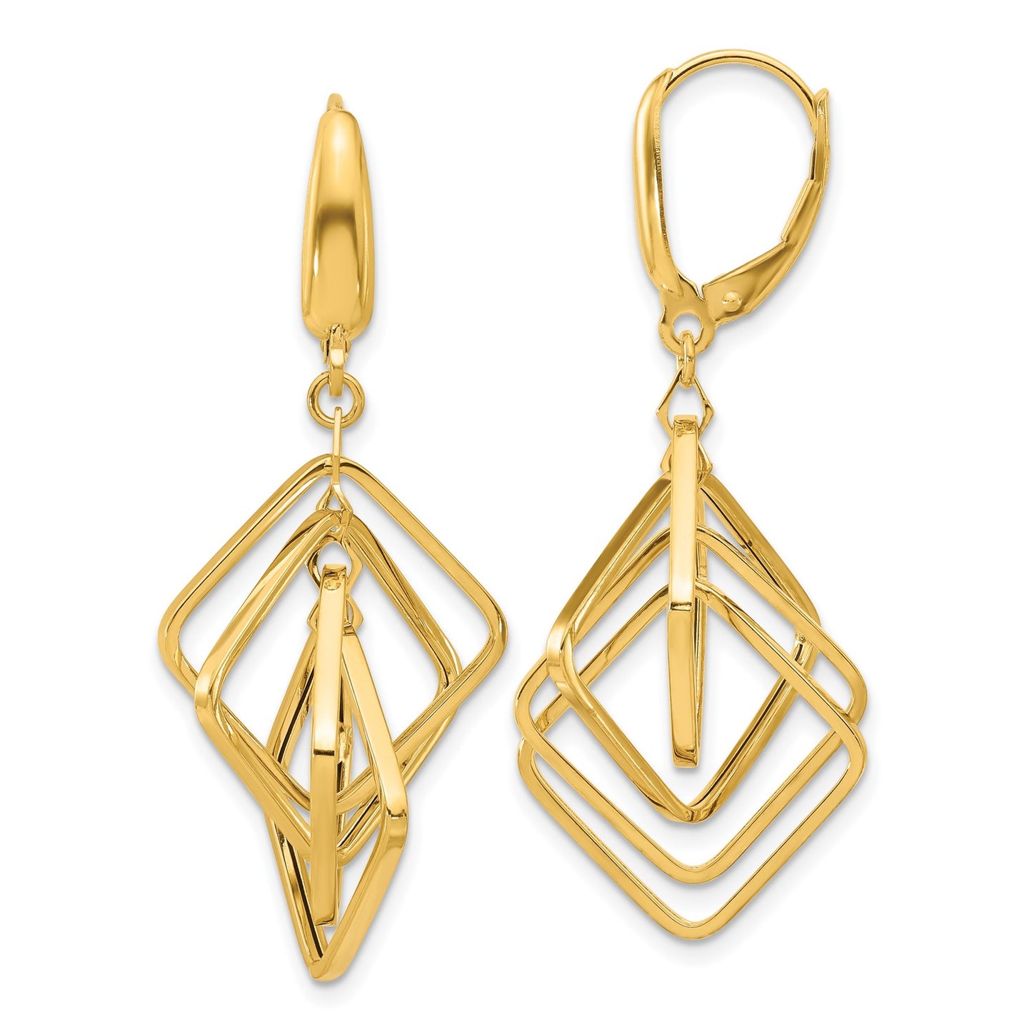 14K Polished Squares Dangle Earrings