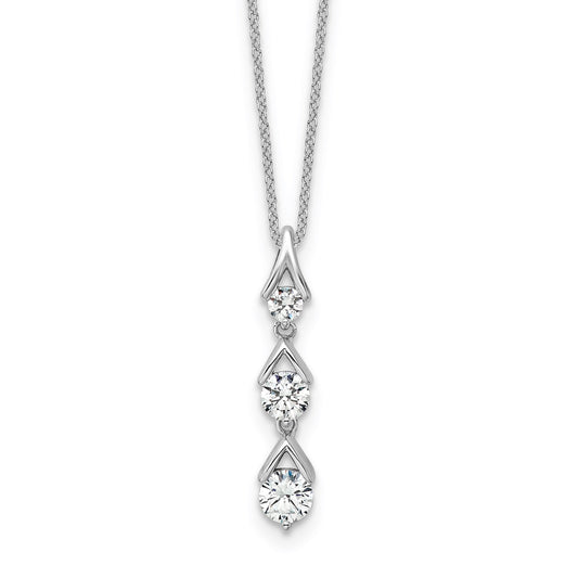 True Origin 14k White Gold 1 carat Lab Grown Diamond VS DEF 18 inch Three Stone Pendant Necklace