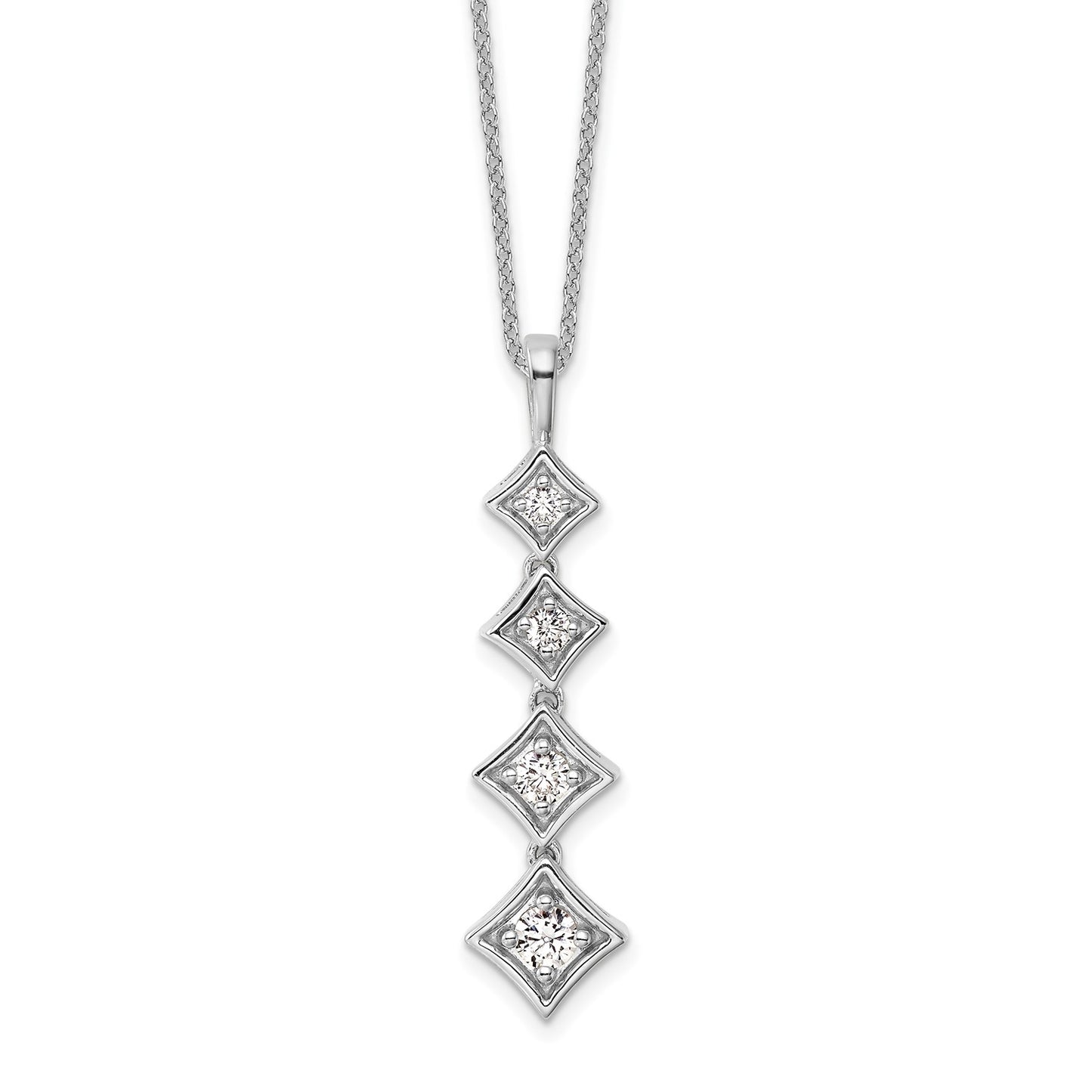 True Origin 14k White Gold 3/8 carat Lab Grown Diamond VS DEF 18 inch Four Stone Pendant Necklace