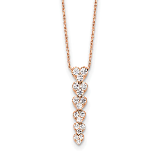 True Origin 14k Rose Gold 1 carat Lab Grown Diamond VS DEF 18 inch Hearts Pendant Necklace