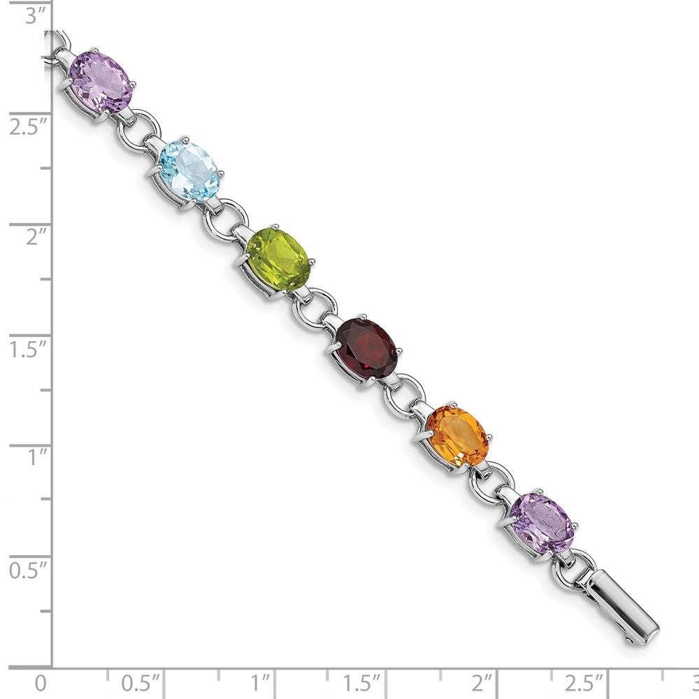 Sterling Silver Rhodium-plated Oval Multi-gemstone Bracelet