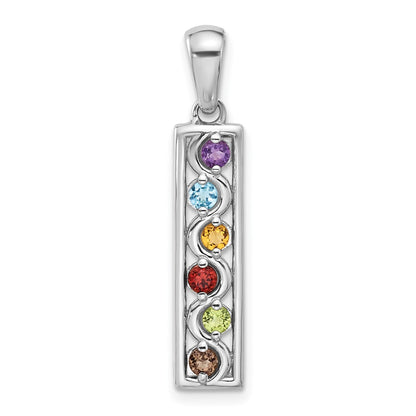 Sterling Silver Rhodium-plated Rainbow Multi Gemstone Pendant