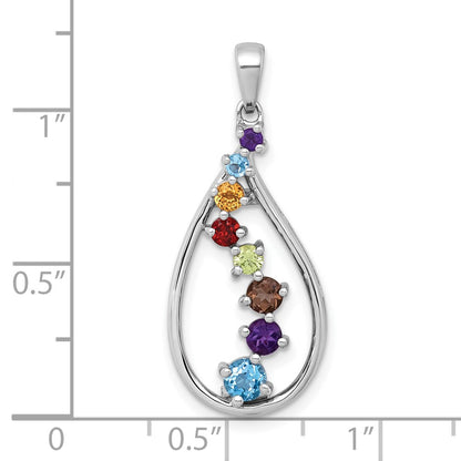 SS RH-pltd Polished Fancy Multi Gemstone Teardrop Pendant