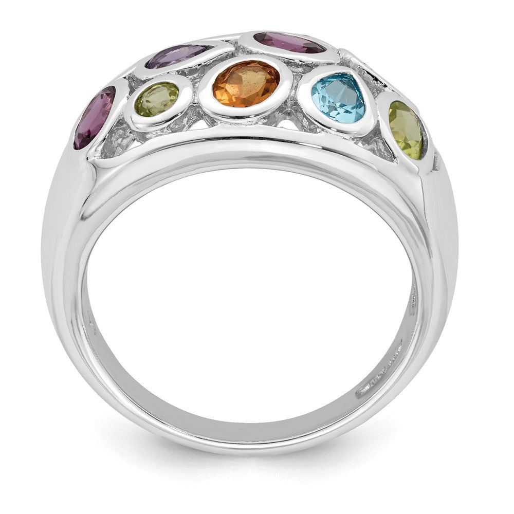 Sterling Silver Rhodium-plated Multi Gemstone Ring