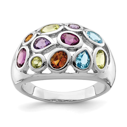 Sterling Silver Rhodium-plated Multi Gemstone Ring