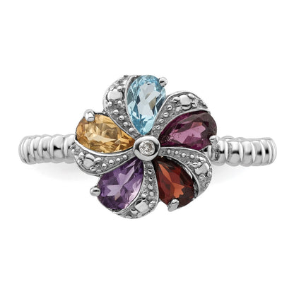 Sterling Silver Stackable Expressions Gemstone & Diamond Ring