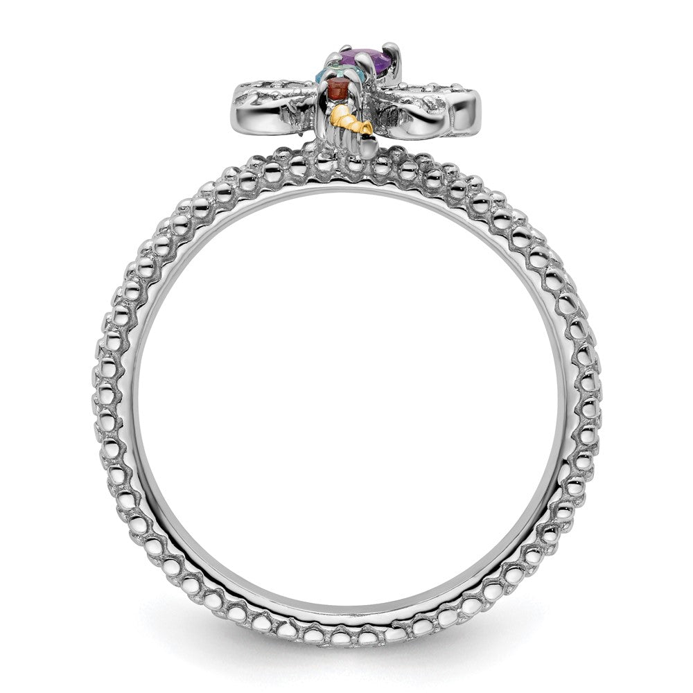 Sterling Silver&14k Stackable Expressions Gemstone & Diamond Dragonfly Ring