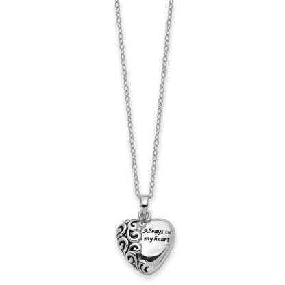 Sentimental Expressions Sterling Silver Antiqued Heart Remembrance Ash Holder 18 Inch Necklace