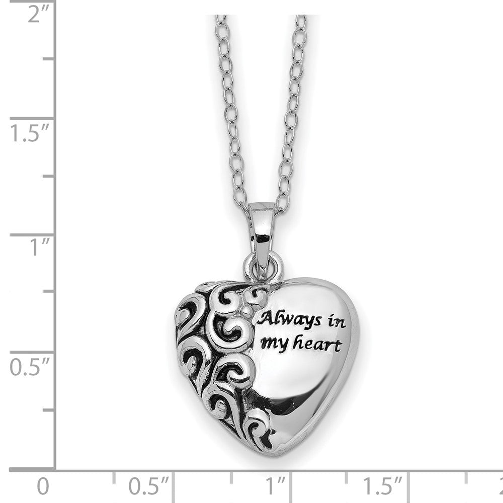 Sentimental Expressions Sterling Silver Antiqued Heart Remembrance Ash Holder 18 Inch Necklace