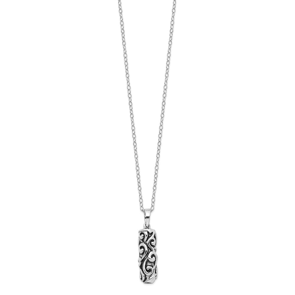 Sentimental Expressions Sterling Silver Rhodium-plated Antiqued Cylinder Remembrance Ash Holder 18 Inch Necklace