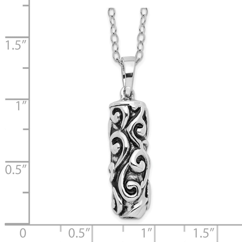 Sentimental Expressions Sterling Silver Rhodium-plated Antiqued Cylinder Remembrance Ash Holder 18 Inch Necklace