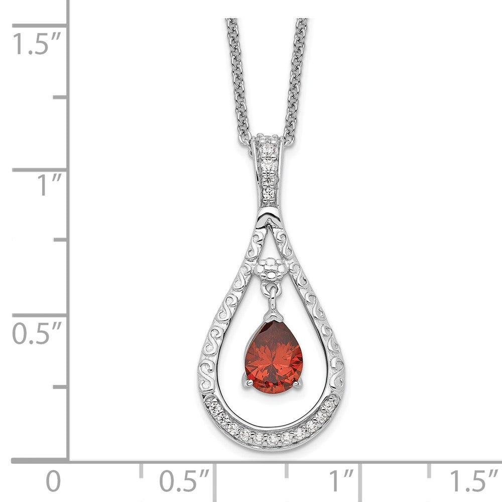 Sentimental Expressions Sterling Silver Rhodium-plated Jan. CZ Stone Never Forget Tear 18in Birthstone Necklace