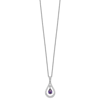 Sentimental Expressions Sterling Silver Rhodium-plated Feb. CZ Stone Never Forget Tear 18 Inch Birthstone Necklace